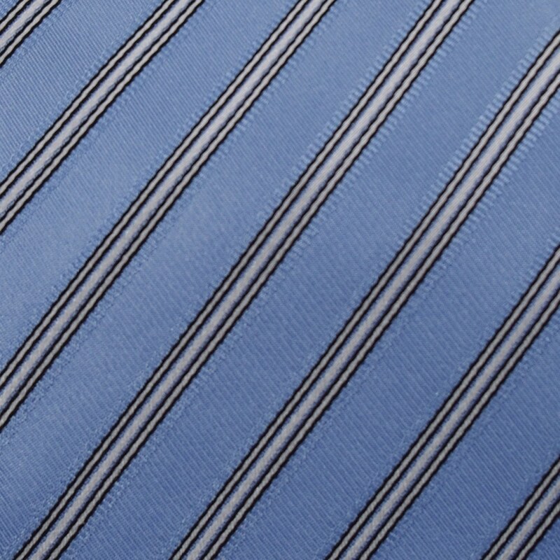 Šlajfka Modrá hedvábná kravata s proužkovým vzorem (bílá, černá)