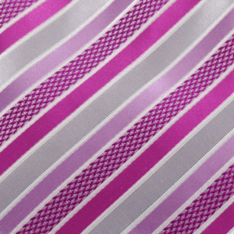 Šlajfka Pruhovaná mikrovláknová kravata - tmavě růžová a stříbrná