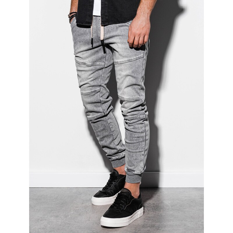 Ombre Clothing Pánské mramorované kalhoty JOGGERY s prošíváním - šedé V3 OM-PADJ-0108