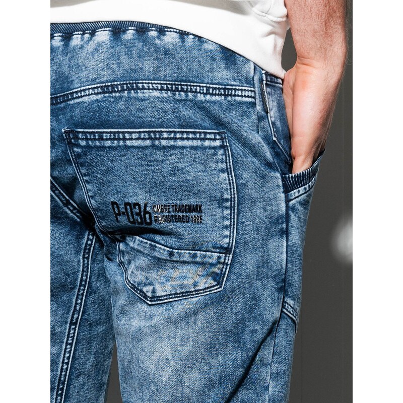 Ombre Clothing Pánské mramorované kalhoty JOGGERY s prošíváním - modré V1 OM-PADJ-0108