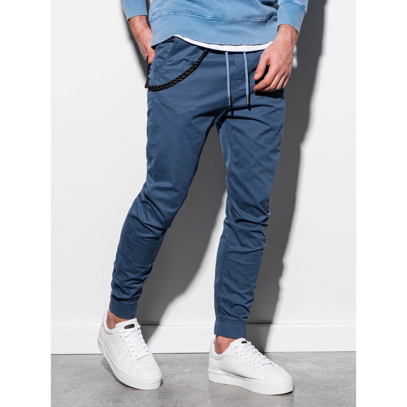 Ombre Clothing Pánské plátěné jogger kalhoty Cowal tmavě modré P908
