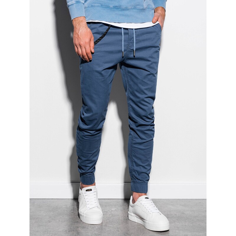 Ombre Clothing Pánské plátěné jogger kalhoty Cowal tmavě modré P908