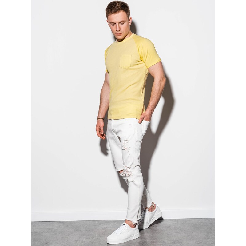 Ombre Clothing Pánské tričko bez potisku - žlutá S1182