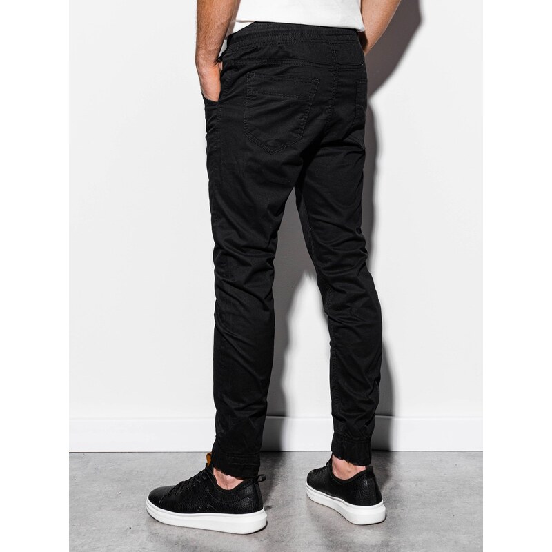 Ombre Clothing Pánské látkové kalhoty JOGGERS s ozdobnou šňůrkou - černé V1 P908