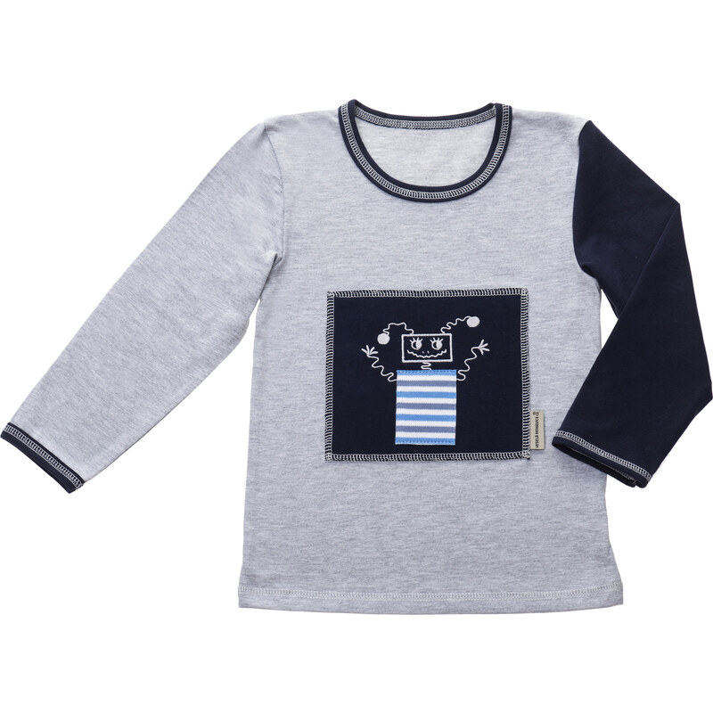 Veselá Nohavice Pánské tričko šedé s krátkým rukávem - výšivka Bláznivý robot