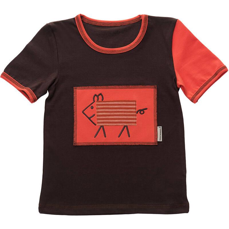 Veselá Nohavice Dětské tričko hnědé s krátkým rukávem - výšivka Pruhované prase
