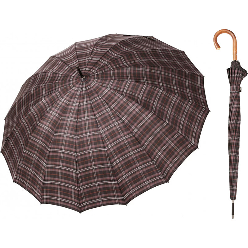 Bugatti Doorman káro luxusní pánský holový deštník s dřevěnou rukojetí