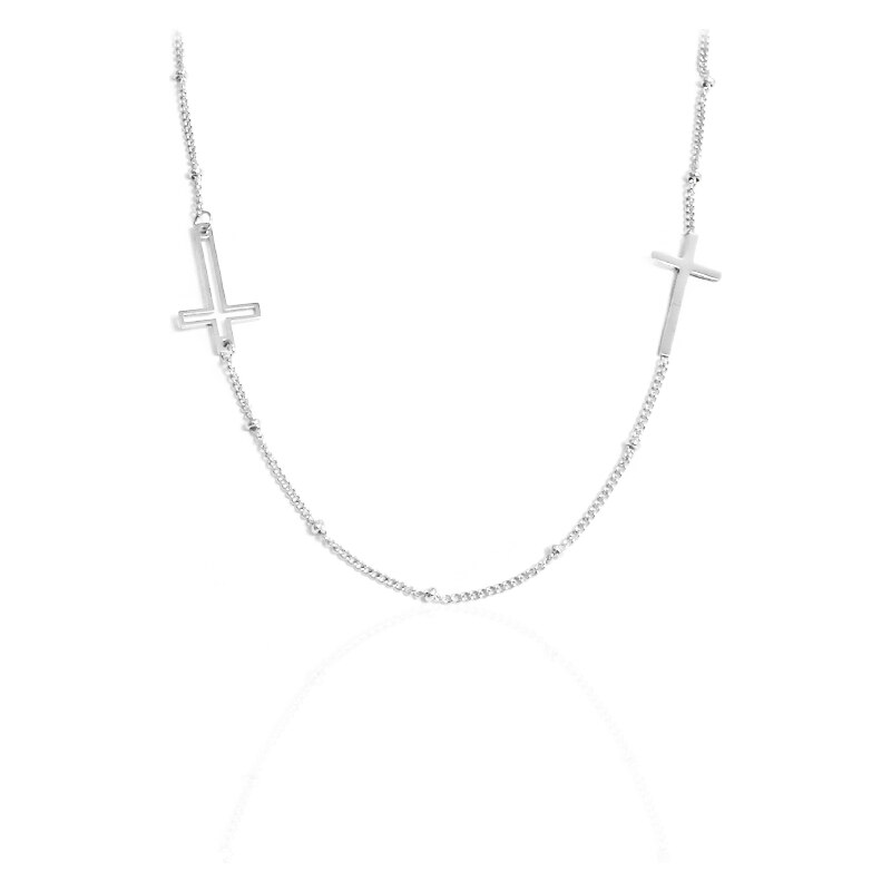 BM Jewellery Dámský náhrdelník dva křížky z chirurgické oceli S1016060
