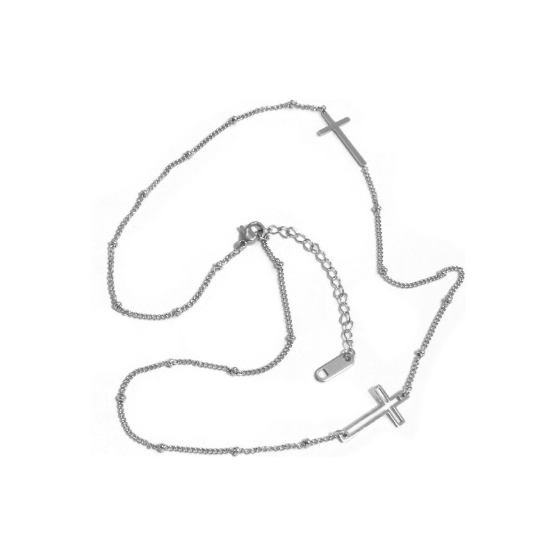 BM Jewellery Dámský náhrdelník dva křížky z chirurgické oceli S1016060