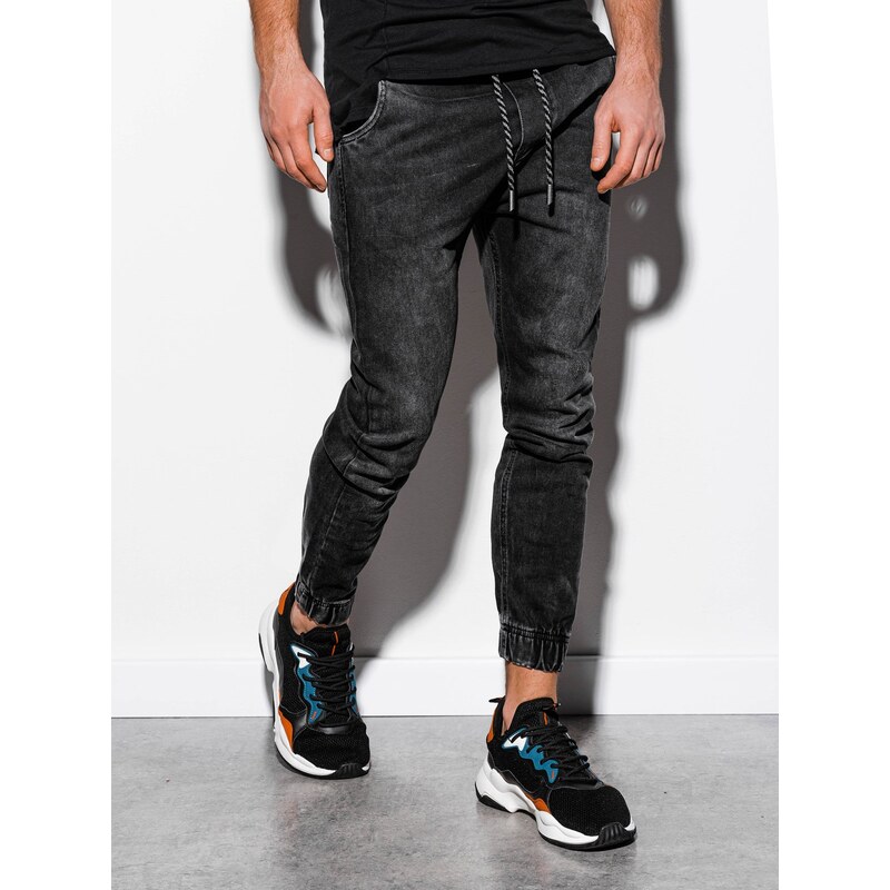 Ombre Clothing Pánské džínové jogger kalhoty Reynard černé P907 (OM-PADJ-0106)