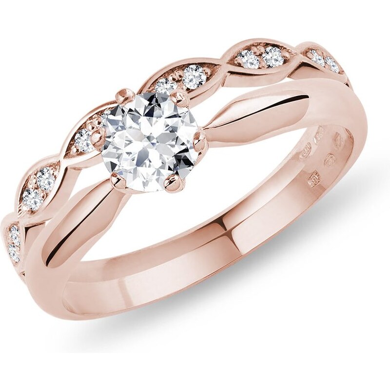 Elegantní snubní a zásnubní prsten v růžovém zlatě KLENOTA S0191034