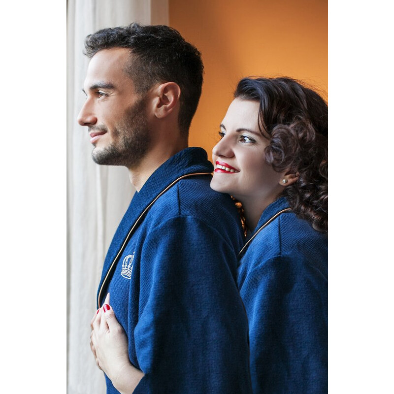 MaryBerry Párový set županů Royal in Blue - modré župany se zlatou 50305140