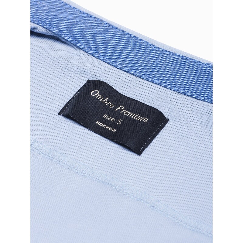 Ombre Clothing Pánská pletená košile s dlouhým rukávem - modrá V3 K540