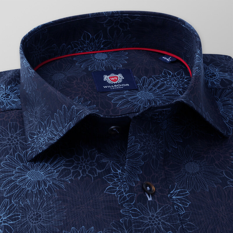 Willsoor Pánská košile Slim Fit s hnědým a modrým květinovým vzorem 11606