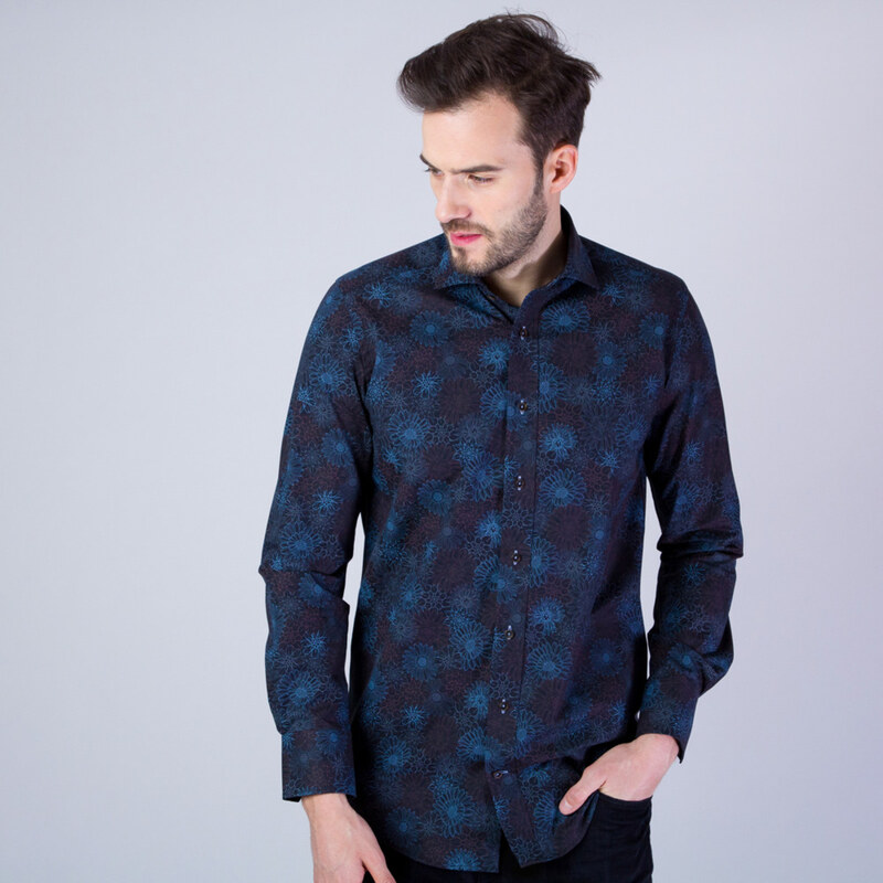 Willsoor Pánská košile Slim Fit s hnědým a modrým květinovým vzorem 11606 -  GLAMI.cz