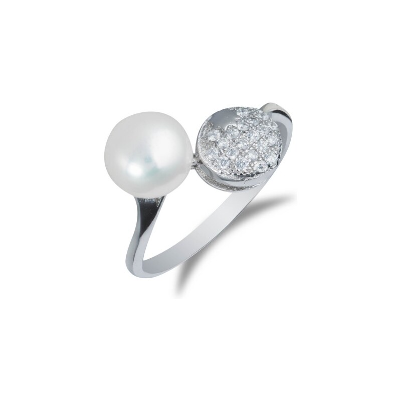 Meucci Stylový stříbrný prsten s říční perlou a zirkony