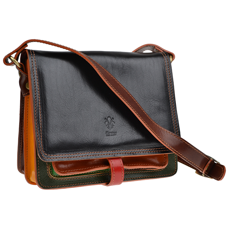 Černá kožená italská crossbody kabelka Quieta Nera Colore