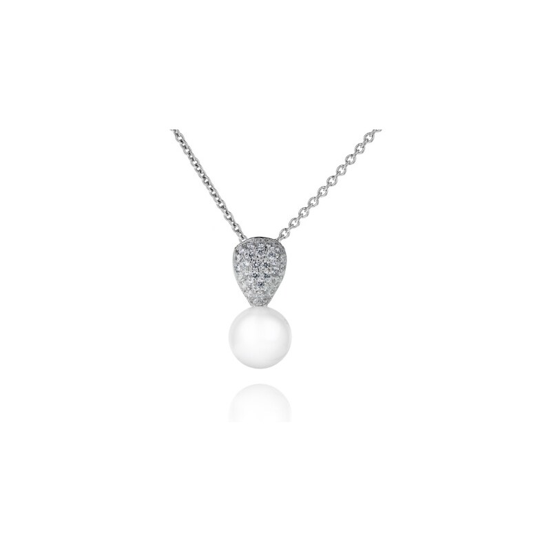 Meucci Stříbrný náhrdelník s říční perlou a zirkony