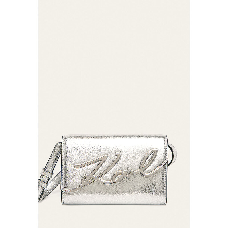 Karl Lagerfeld Signature kožená kabelka stříbrná