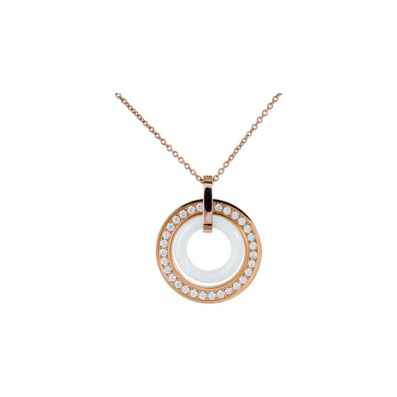 Meucci Ocelový náhrdelník se zirkony a keramickým kroužkem