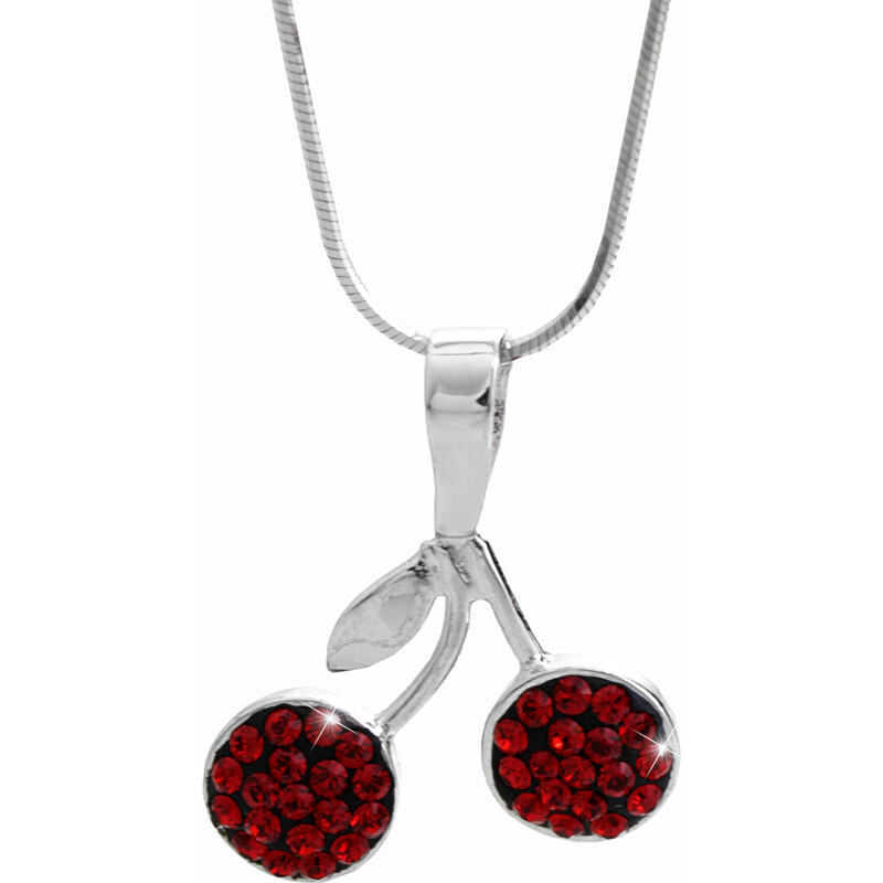 SkloBižuterie-J Stříbrný náhrdelník Červené Třešně Swarovski crystal