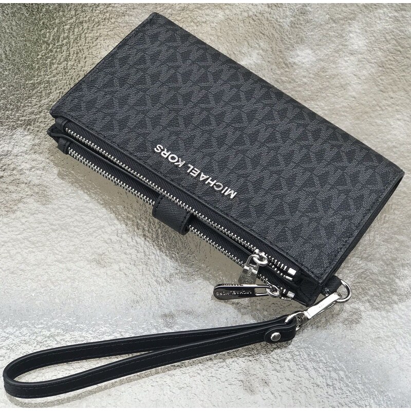 Michael Kors Peněženka Jet Set Travel Double Zip Wristlet Black Silver