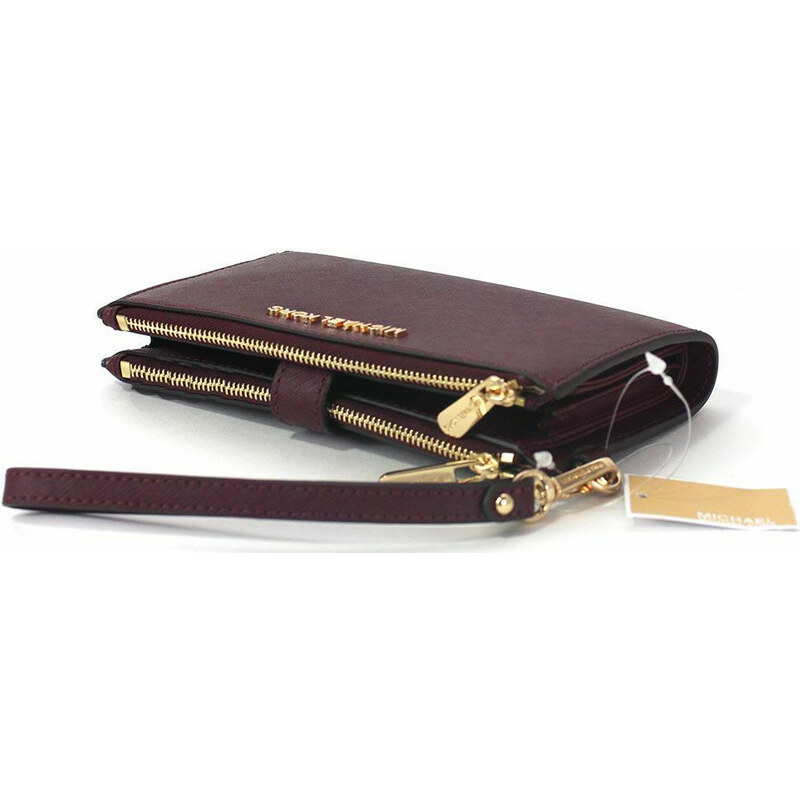 Michael Kors Jet Set Double Zip Phone Wallet Wristlet Merlot