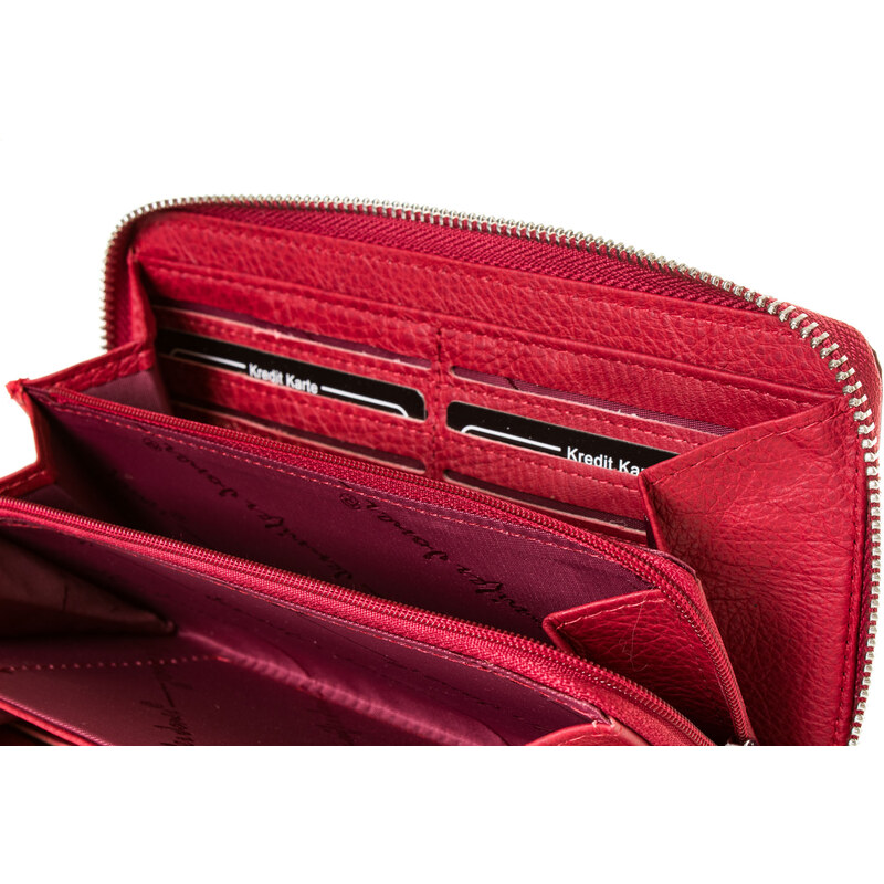 Velká dámská kožená peněženka na zip 5247-2 - červená Jennifer Jones