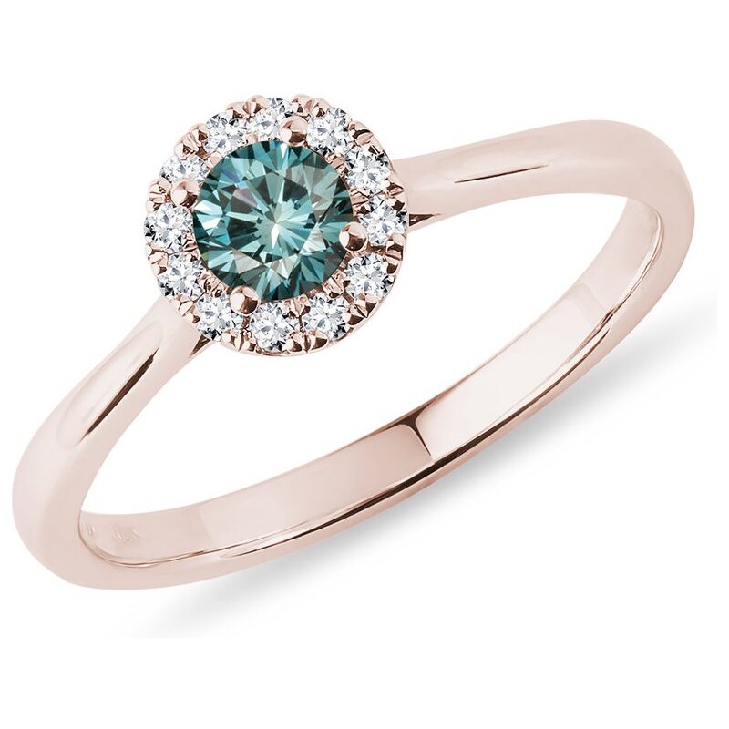 Zlatý prsten s bílými a modrým diamantem KLENOTA K0160024