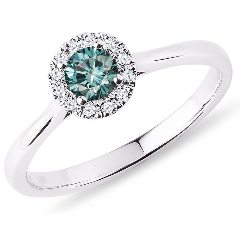 Zlatý prsten s modrými a bílými diamanty KLENOTA K0160022