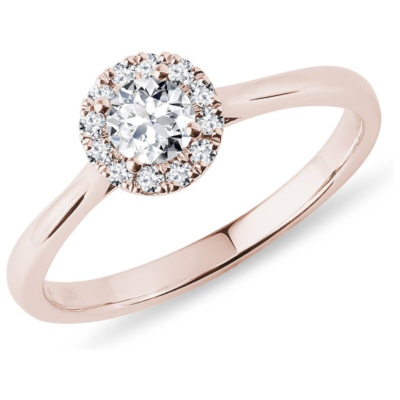 Zásnubní prsten s diamanty v růžovém zlatě KLENOTA K0160014