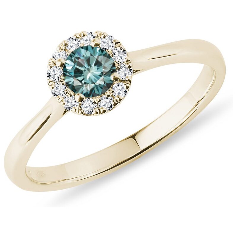 Zlatý prsten s brilianty modré a bílé barvy KLENOTA K0160023