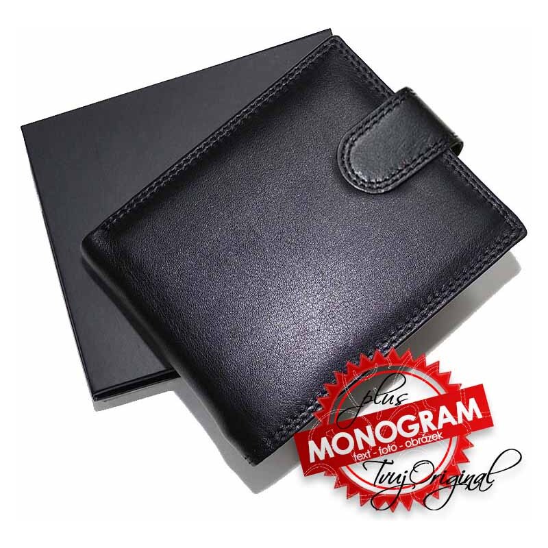 BE ORIGINAL Pánská černá kožená peněženka Beoriginal Leather RFID s  monogramem (ražba) - GLAMI.cz