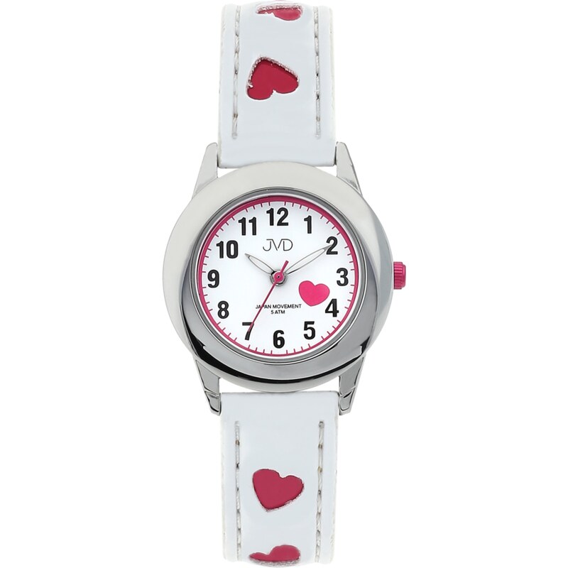 JVD Bílé dětské náramkové hodinky JVD basic J7125.1 s růžovými srdíčky