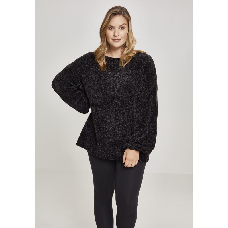 Urban Classics Dámský oversize žinilkový svetr černý