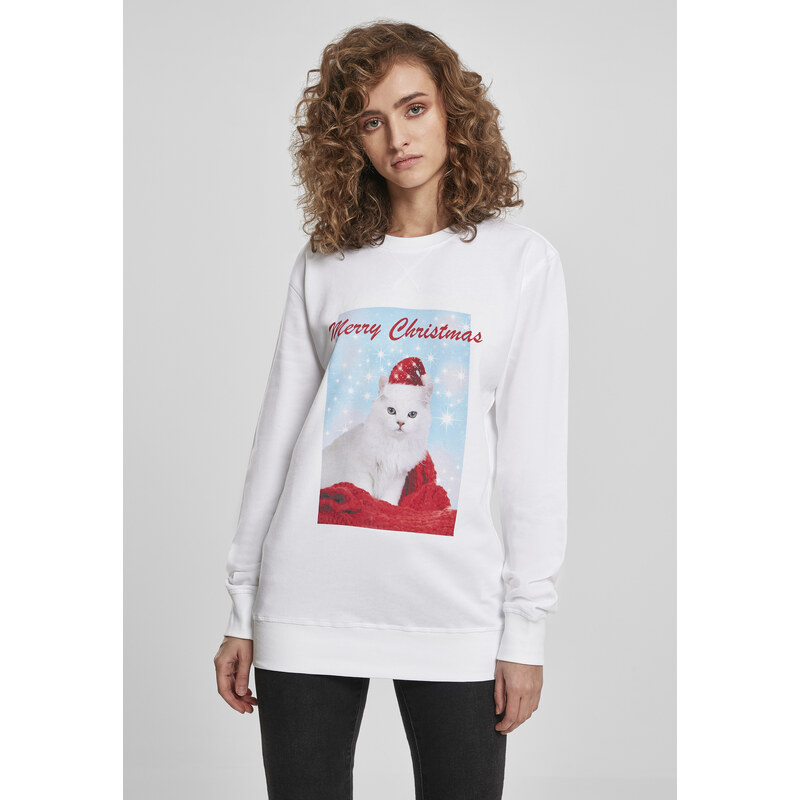 Mister Tee Dámy Veselé Vánoce Cat Crewneck bílý