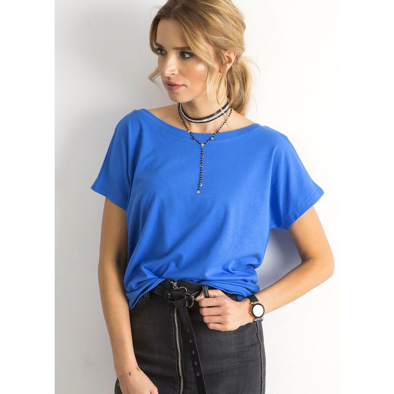 Fashionhunters Tričko s výstřihem na zádech v modré barvě