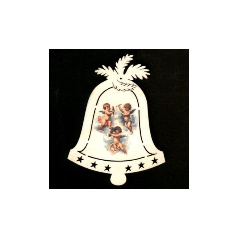 AMADEA Dřevěná ozdoba barevná zvonek s andílky 12 cm