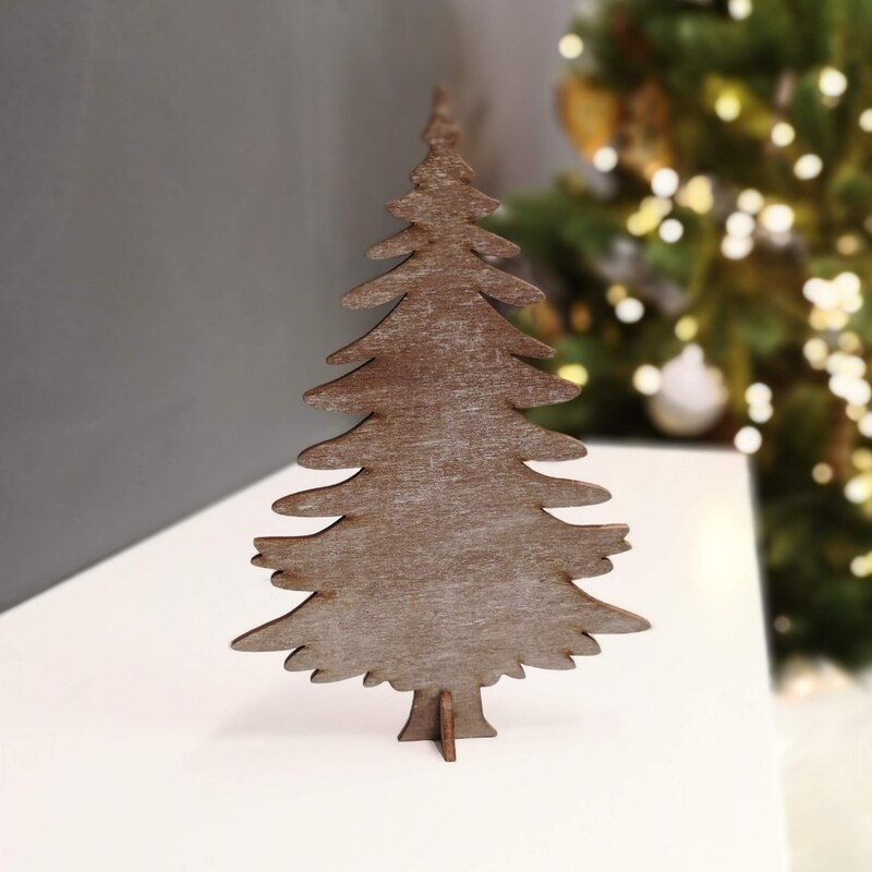 AMADEA Dřevěný 3D strom šedohnědý, výška 15 cm