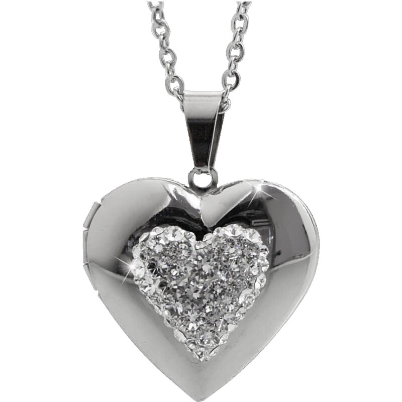 SkloBižuterie-J Ocelový náhrdelník Srdce v srdci Swarovski Crystal