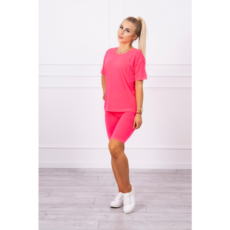 MladaModa Souprava top + krátké legíny model 9099 neonově růžová
