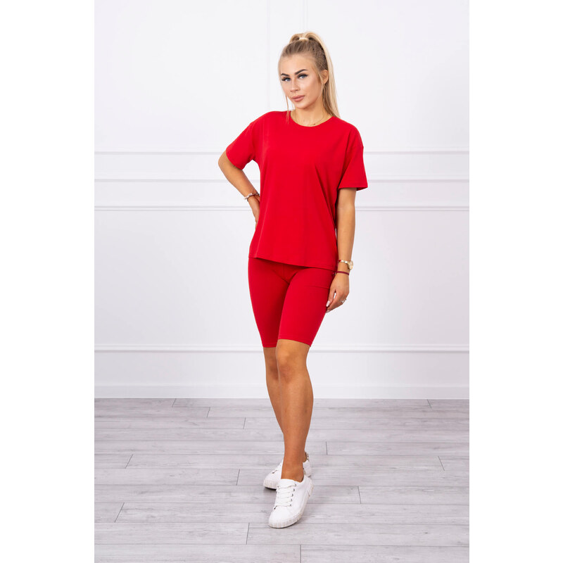 MladaModa Souprava top + krátké legíny model 9099 červená