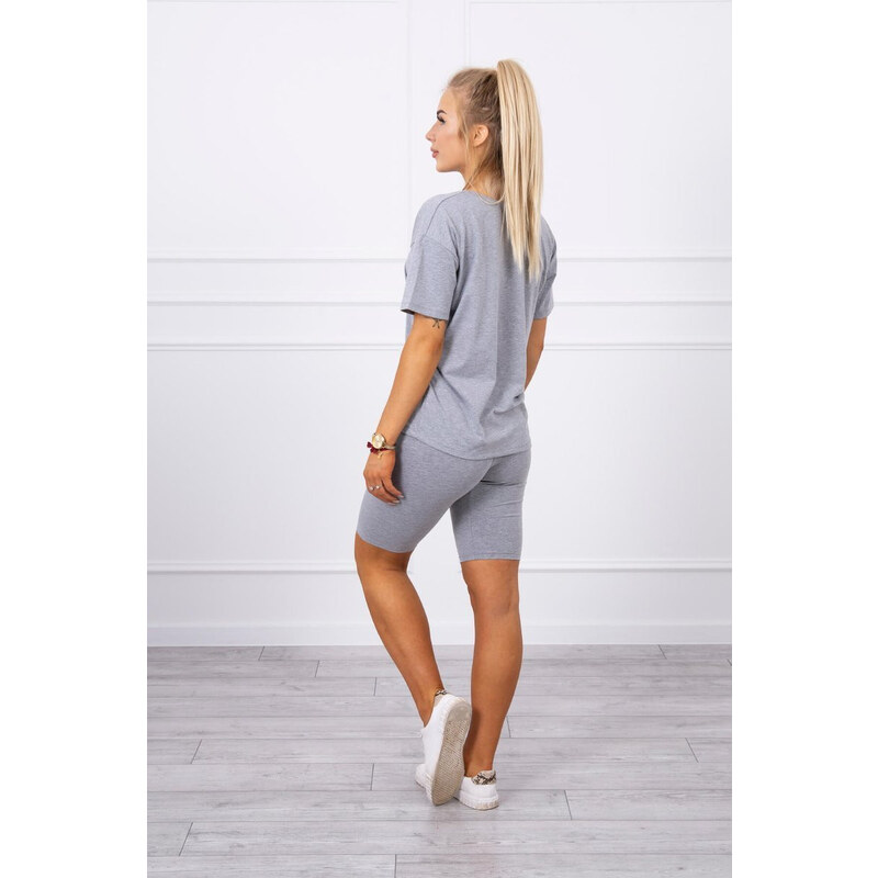 MladaModa Souprava top + krátké legíny model 9099 šedá