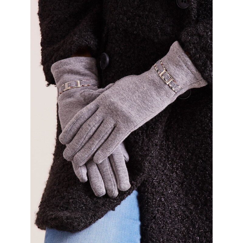 Fashionhunters Dámské rukavice s šedou sponou