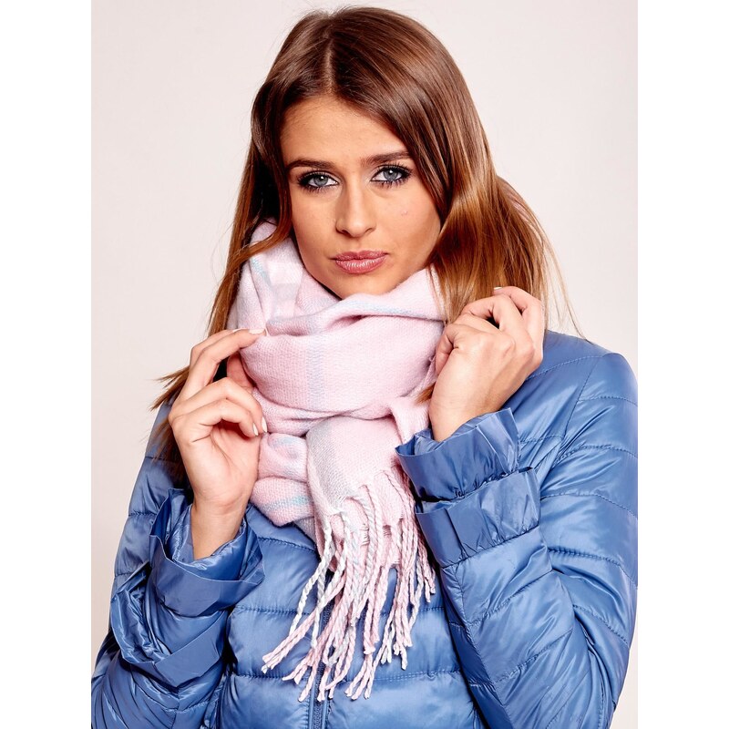 Wool Fashion Italia Růžový kostkovaný šátek s třásněmi