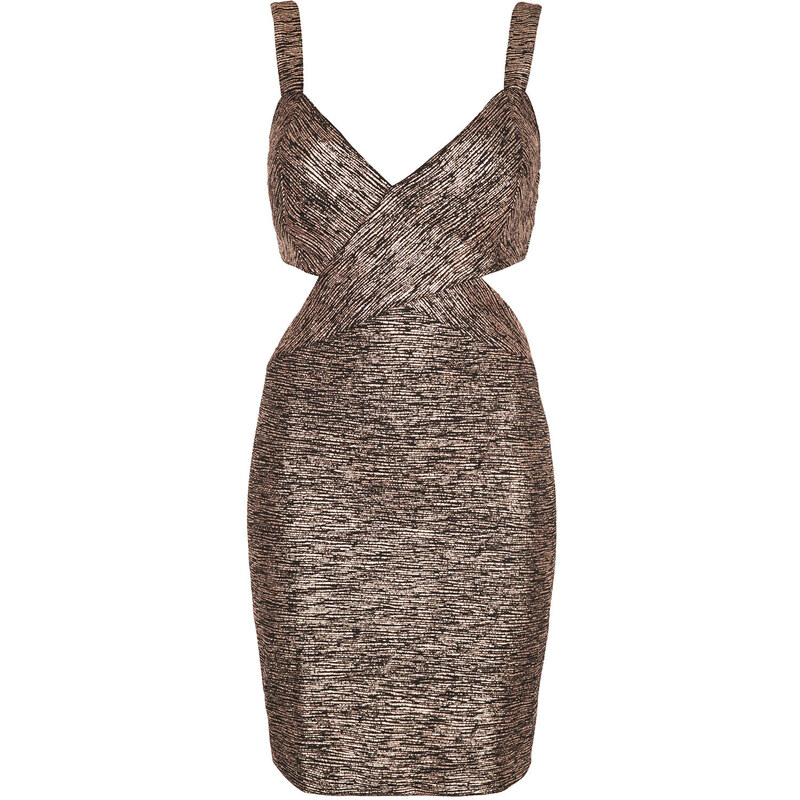 Topshop **Bronze Metallic Stripe Bodycon Dress by WYLDR