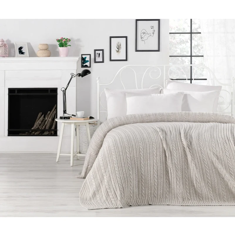 Bonami Šedobéžový přehoz přes postel s příměsí bavlny Homemania Decor  Camila, 220 x 240 cm - GLAMI.cz