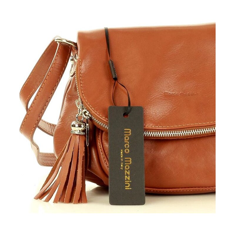 MAZZINI KOŽENÁ CAMEL CROSSBODY KABELKA Hnědá