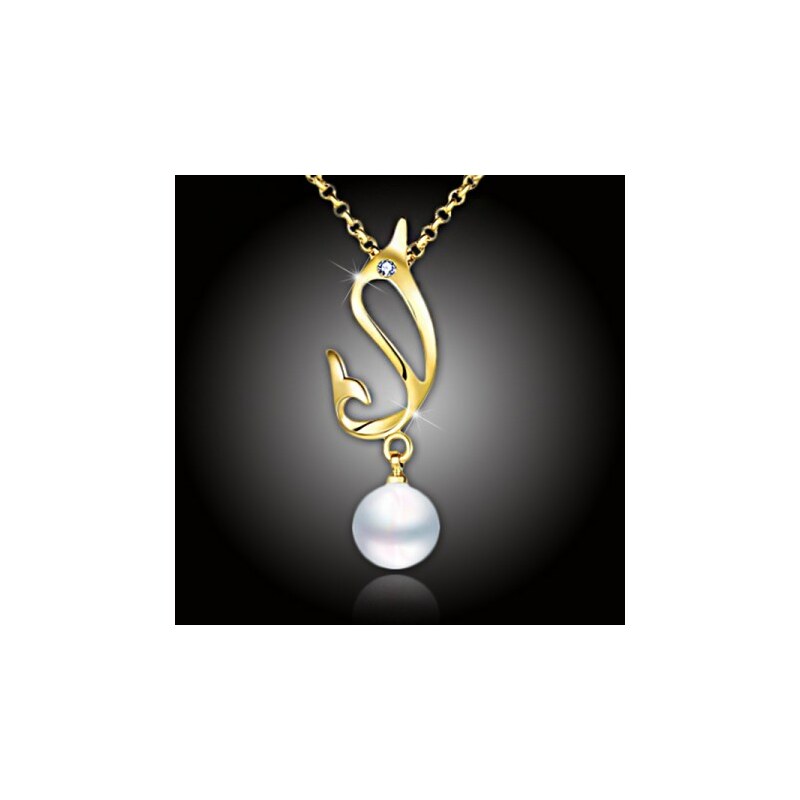 Elanis Jewel Pozlacený perlový náhrdelník Pearl Dolphin White Pearl