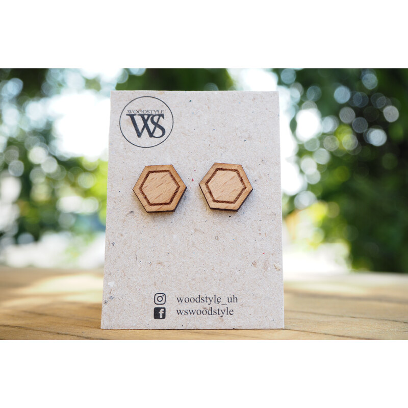 Wood Style Náušnice gravírované Honeycomb